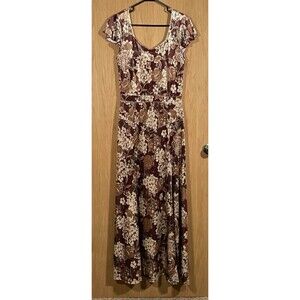 Joyfolie Women's Sz Sm Velvet Floral Maxi Dress Coquette Burgundy Fairy Boho